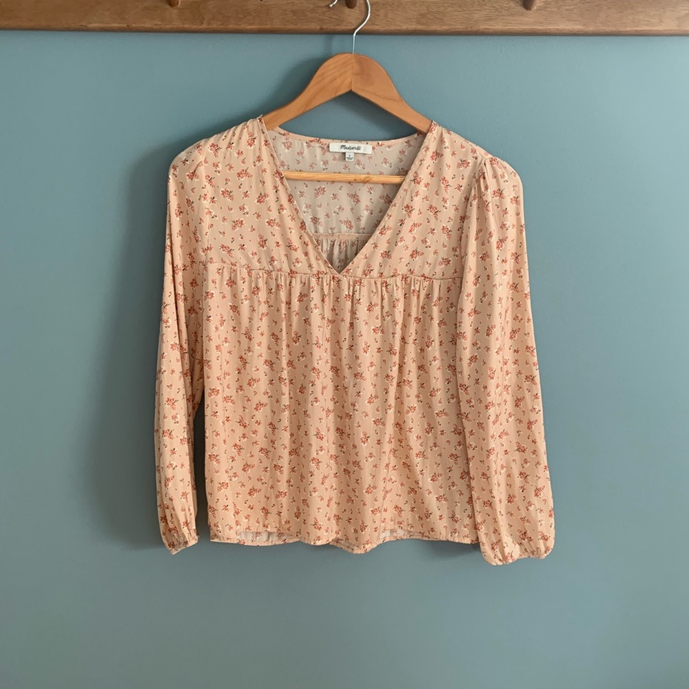 Madewell Satin Puff-Sleeve Top, Baby Breath, Sz Sm